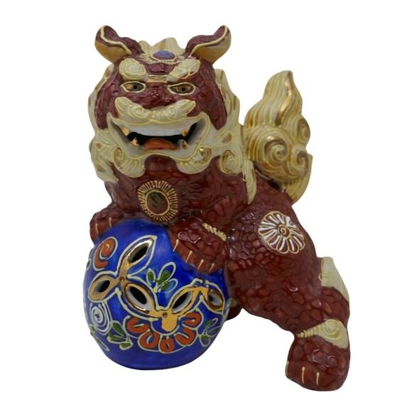 Japanese Kutani Ceramic Porcelain Shisa Guardian Lion Foo Dog Figurine Statue - Picture 1 of 8